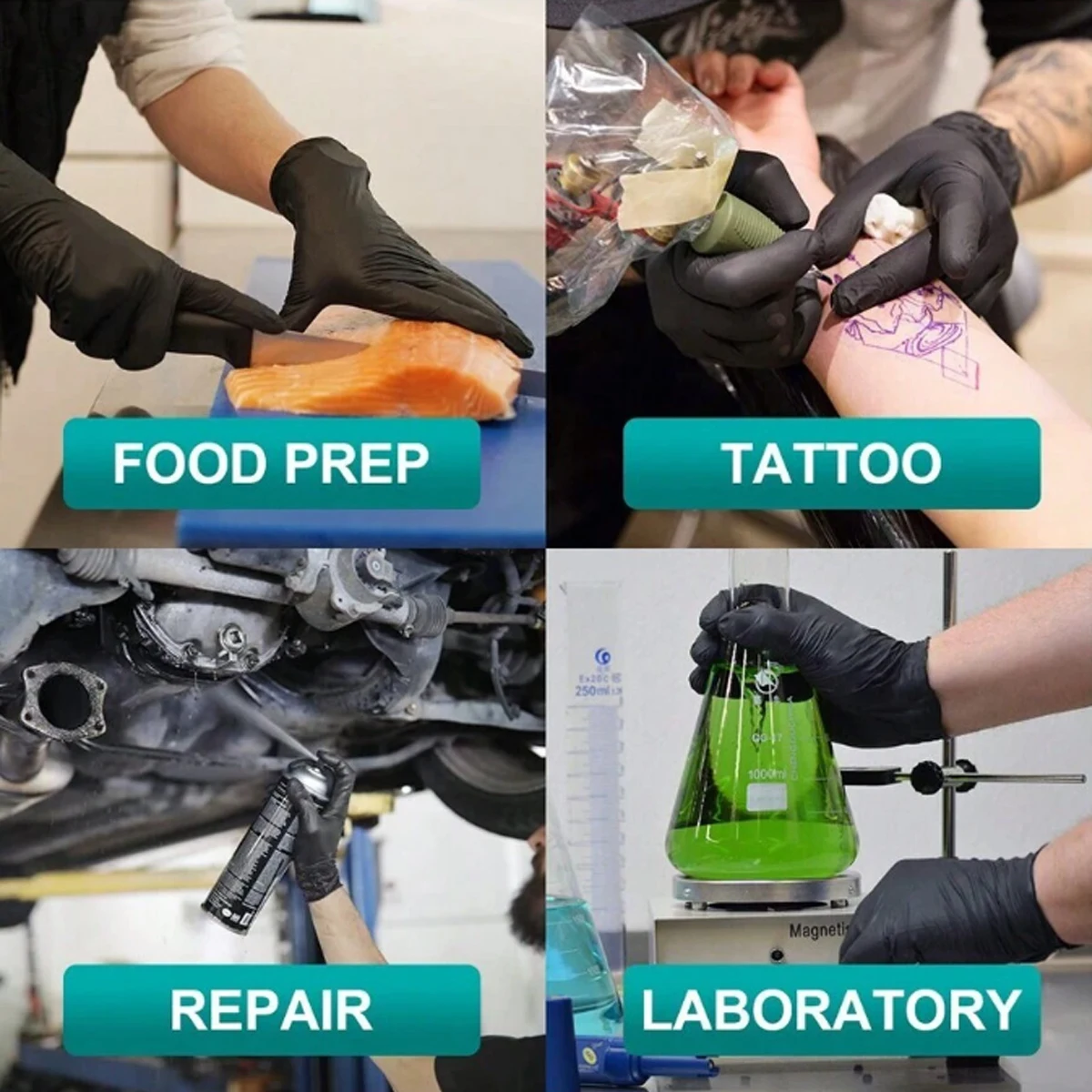 Guantes desechables de nitrilo puro negro, guantes duraderos para limpieza del hogar, adecuados para limpieza de cocina, tatuajes, salones de belleza