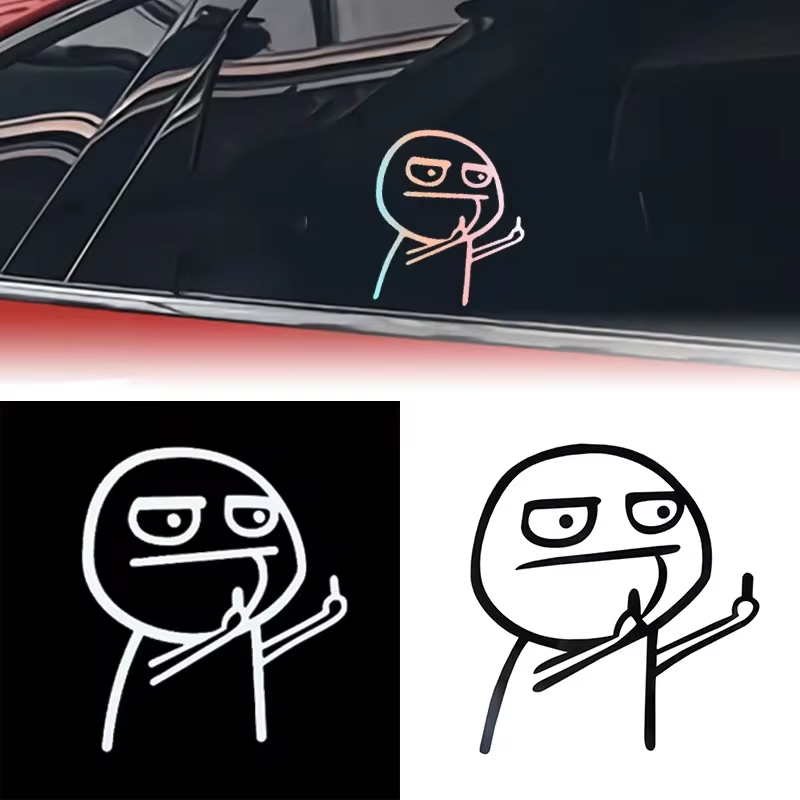 Motorcycle Car Cartoon Funny Middle Finger Reflective Vinyl Car Sticker Bicycle Decal Styling Decor Exterior Accessories