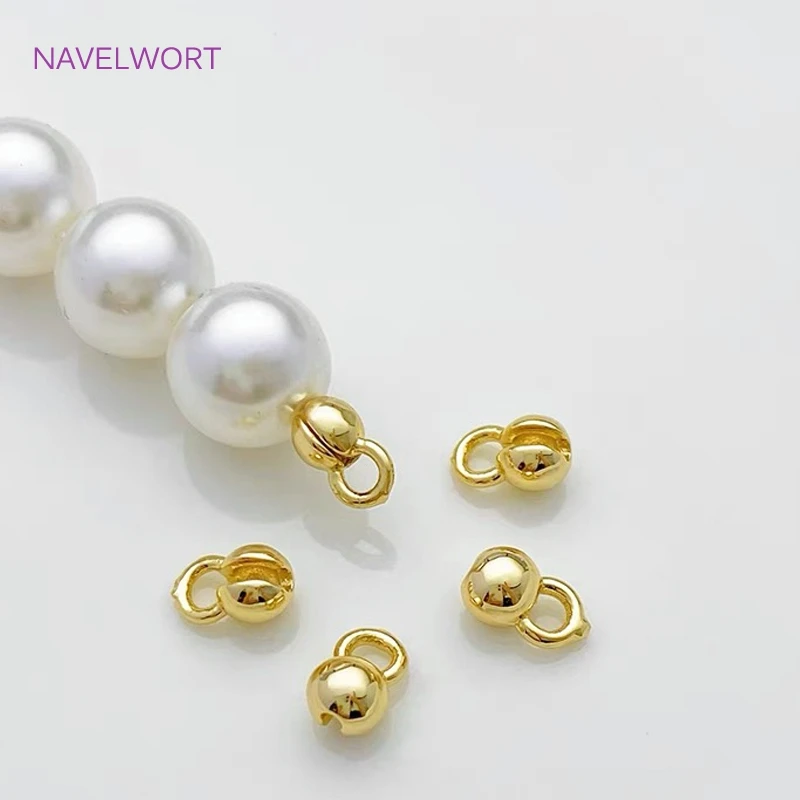Cuentas de concha de almeja de 4mm de latón chapado en oro de 18K, extremos de engarce con cuentas de engarce de bucle para collar DIY, accesorios para hacer joyas