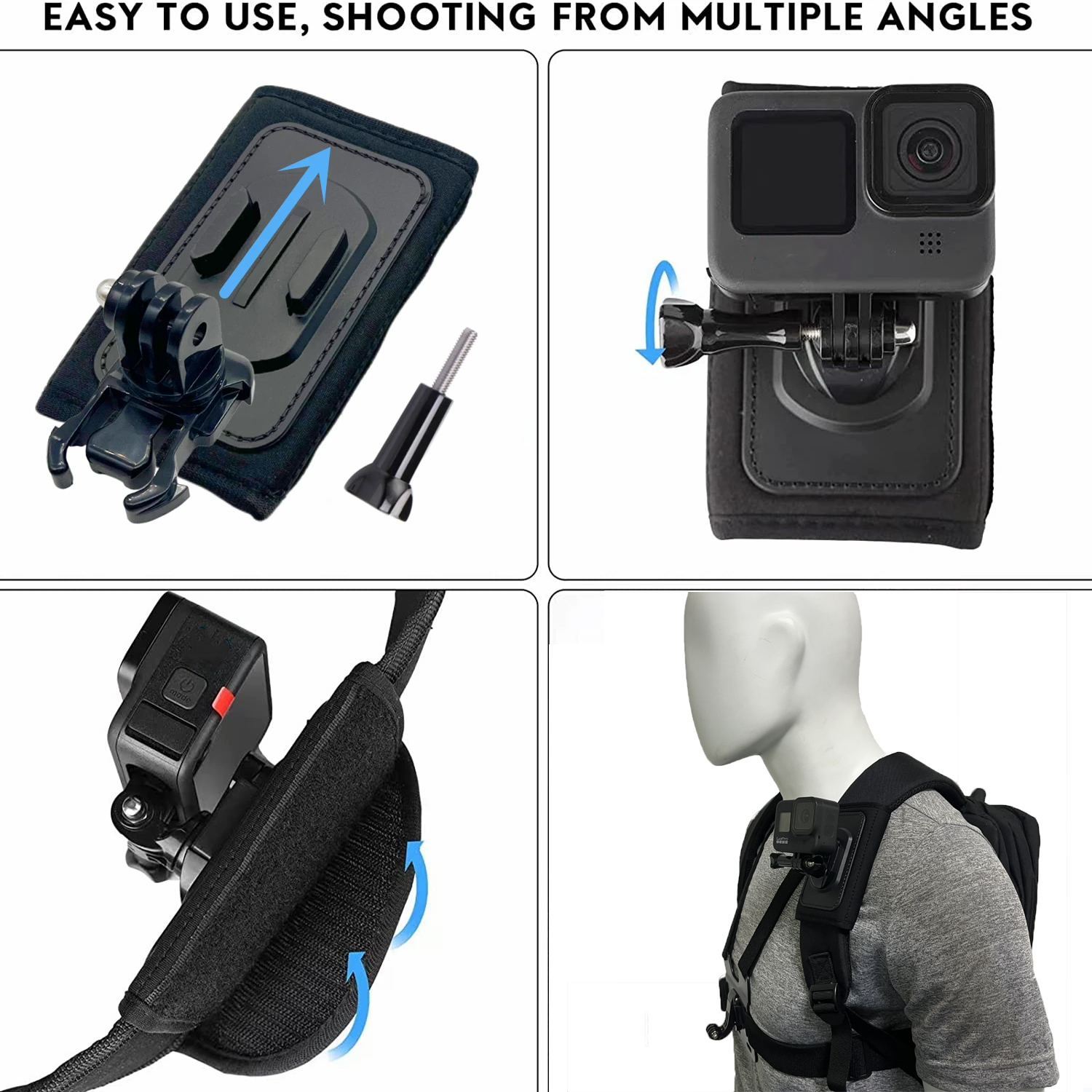 Sangle de sac à dos initiée, rotation à 360 °, support à dégagement rapide pour GoPro fore12 11 10 9 8 Dji Insta 360, accessoire pour caméra d'action