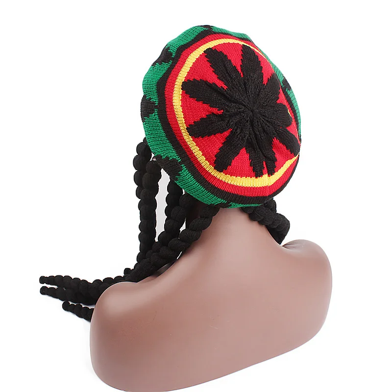 ใหม่UnisexถักBraidหมวกจาเมกาBob Rasta BeanieหมวกHip HopหมวกDreadlocksวิกผมBob Marleyแคริบเบียนชุดแฟนซีหมวก