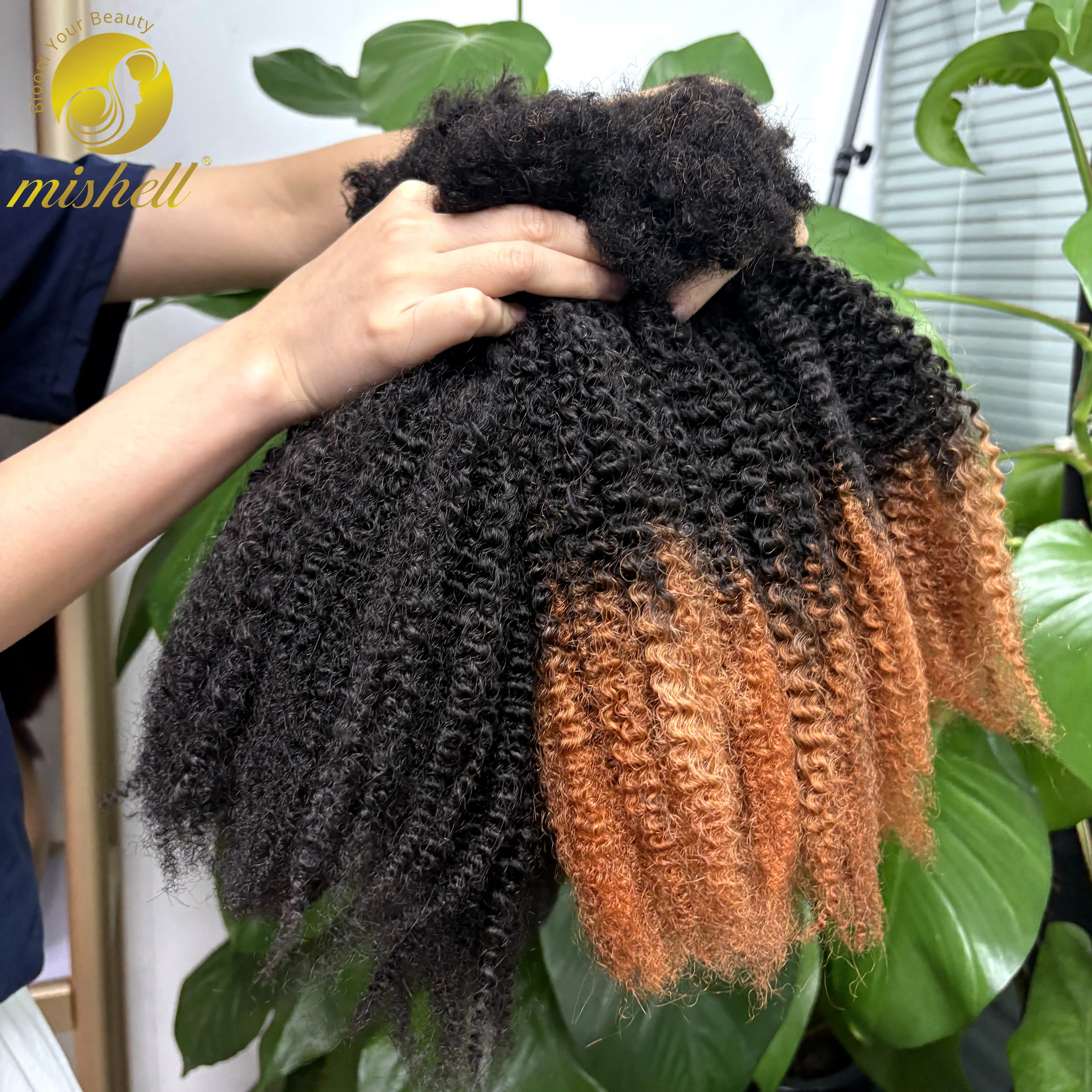 16 Zoll 30 g/Bündel Ombre Afro Kinky Curly Echthaar-Massenverlängerung ohne Schuss für permanente Micro Locs/Twists/Zöpfe/Reparatur Locs