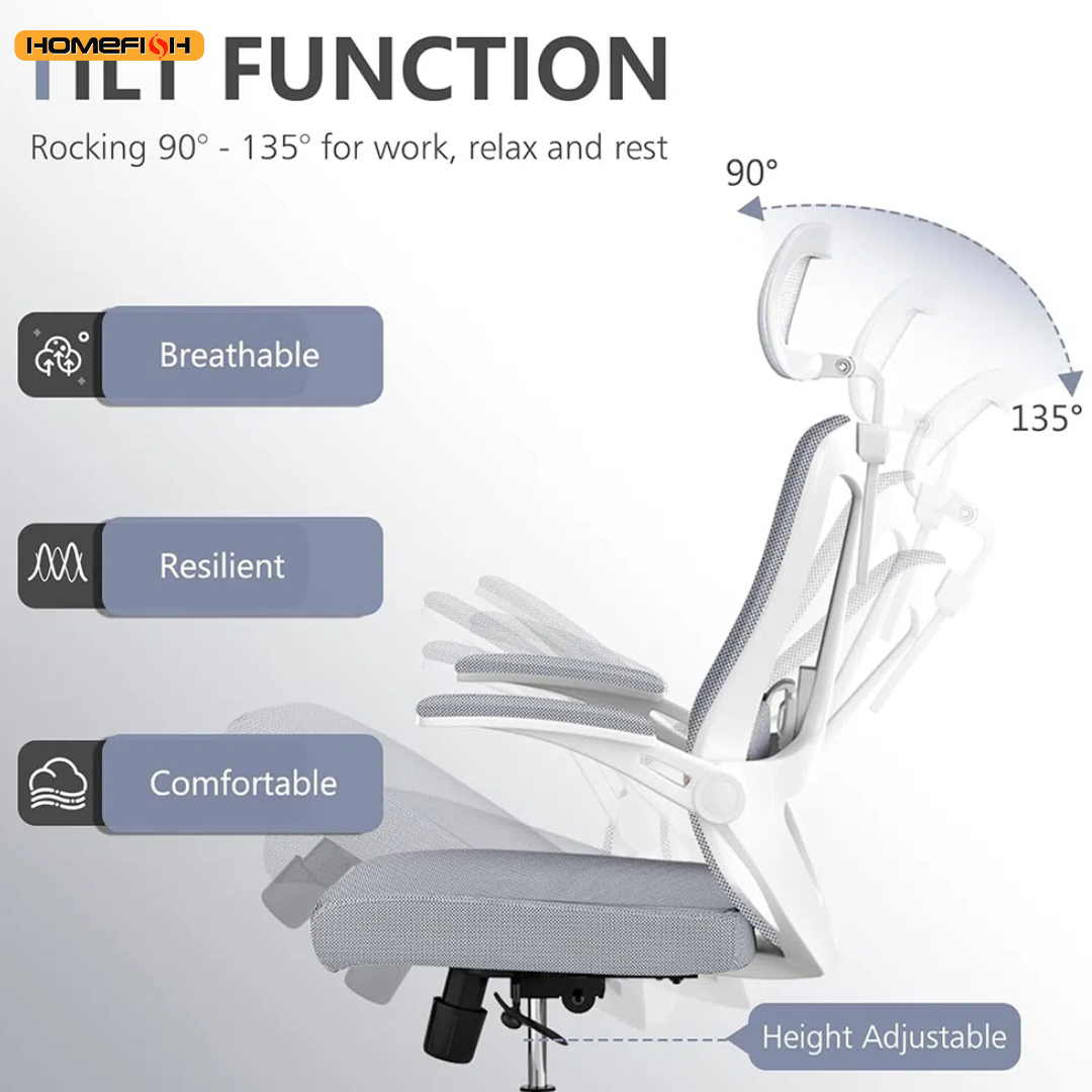 Computer Desk Chair 330.7lb Load Capacity 90 Degree Rotating Armrests Breathable  Chair with 5 Wheels for Home