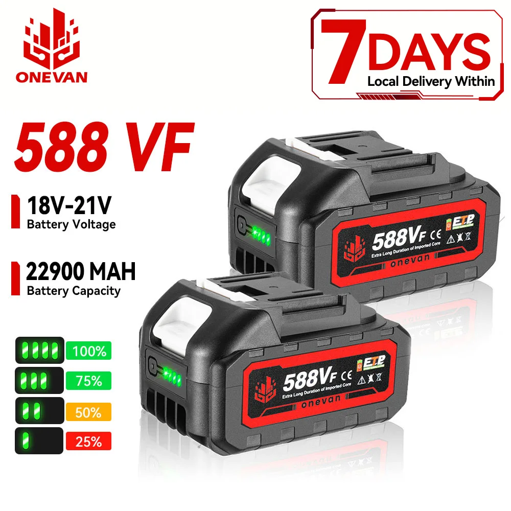 Onevan 18v 588vf 22900mah bateria de íon de lítio bateria recarregável com carregador para chave elétrica motosserra ferramenta elétrica bateria
