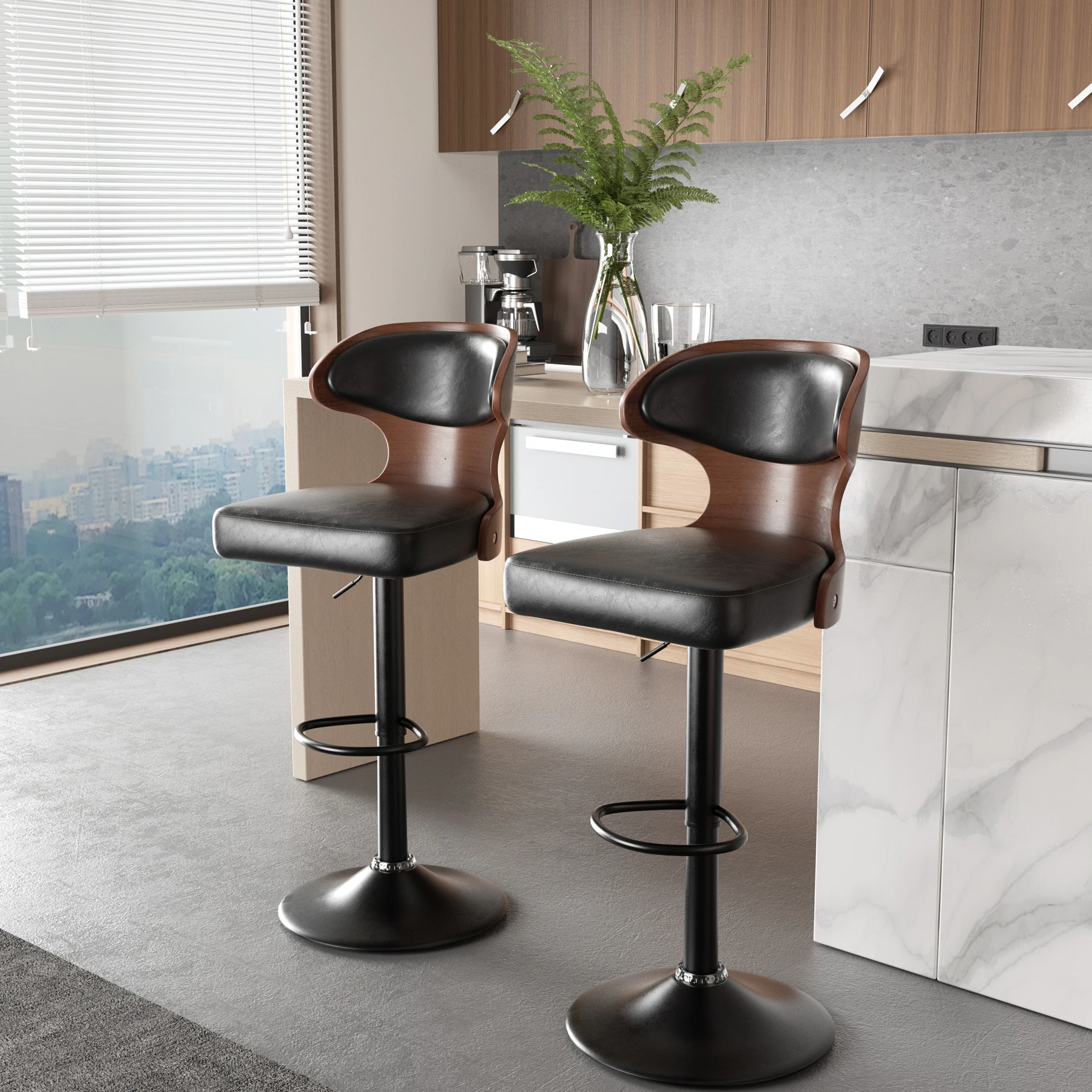 Bar Stool 2Pcs Set Backrest Foather Soft Cushion Dinng Chair Home Furniture
