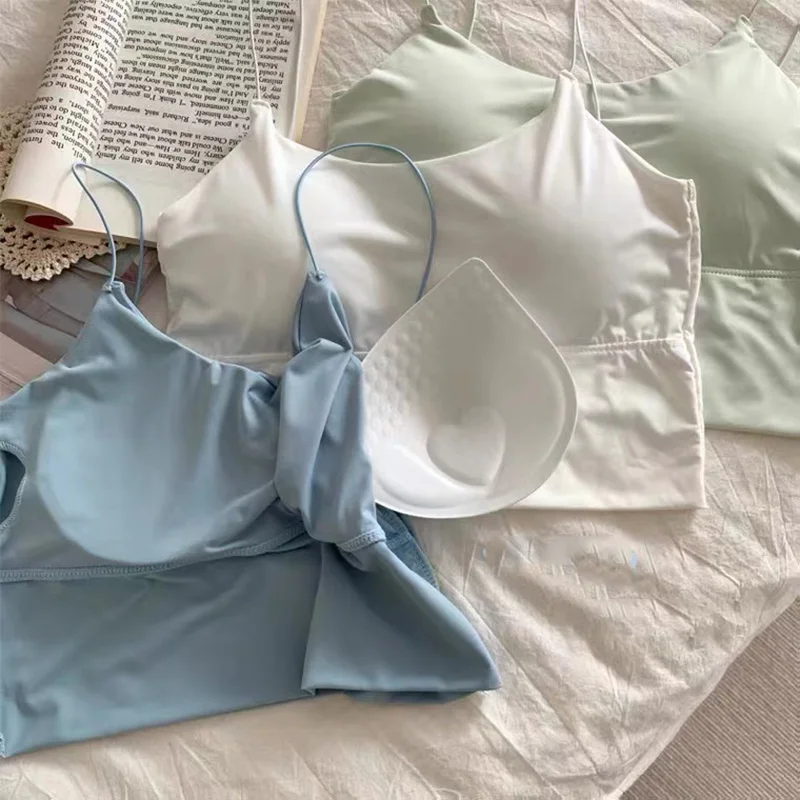 Gợi Cảm Nữ Crop Tops Băng Lụa Mùa Hè Áo Ngực Thể Thao Spaghetti Dây Áo Top Nữ Xây Dựng Trong Áo Ngực Tắt Áo Vai yếm