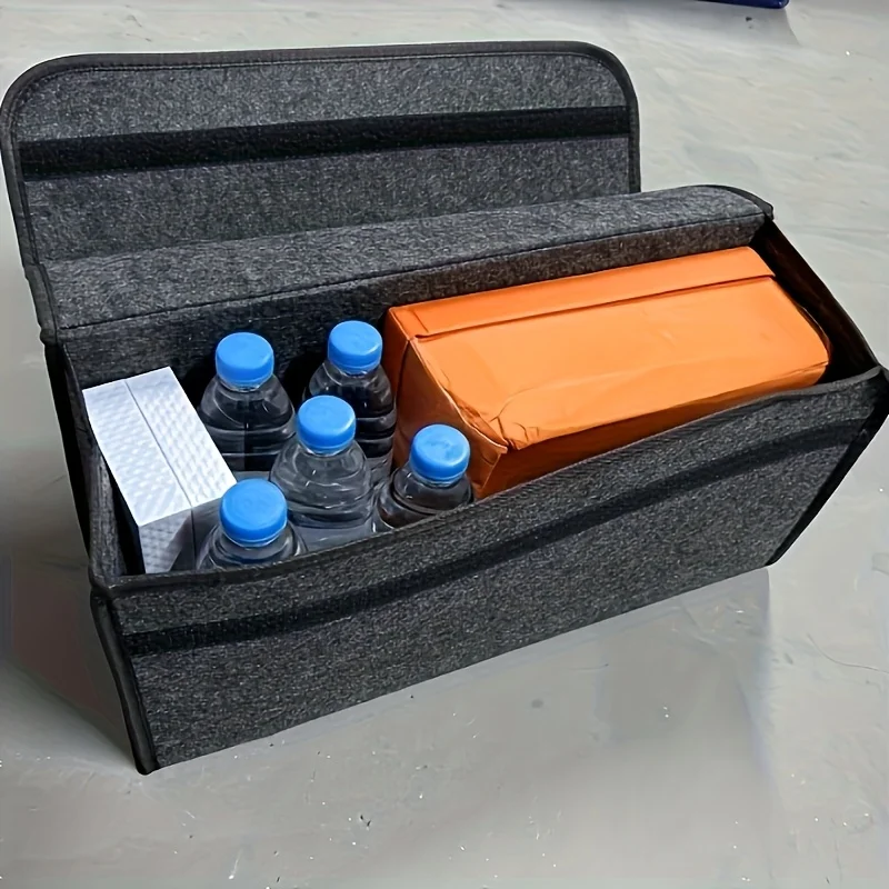 Car Trunk Storage Box 1-Pack: Foldable bag with compartments & handle, for SUVs/sedans/trucks, durable fabric