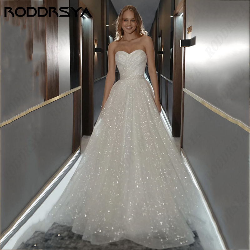Roddrsya ชุดแต่งงานสำหรับเจ้าหญิงผ้าโปร่งลายลูกไม้วิบวับโรแมนติก