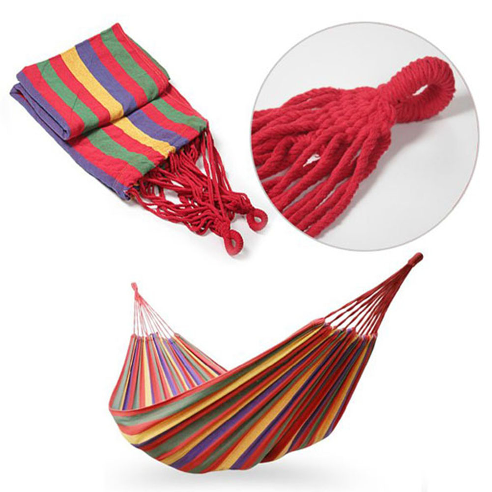 1-2 Person Canvas Hammock Portable 264lbs Capacity Stripe Cotton Rainbow Hanging Bed 102x32 in for Outdoor Indoor with Carry Bag