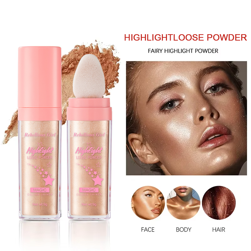 Bastão iluminador em pó de fada de 3 cores – Blush de contorno cintilante para iluminar e definir suas características adequadas para o rosto