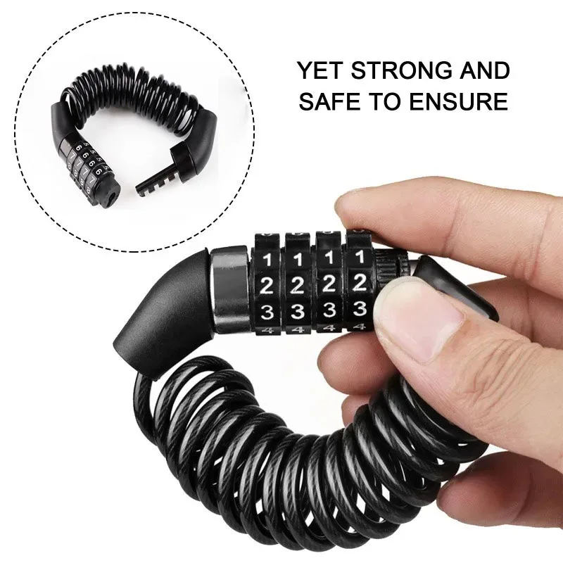 Motorcycle Bicycle Anti-Theft Chain 4-Digit Password Combination Helmet Lock Safety Portable Cable Lock Durable Wire Rope