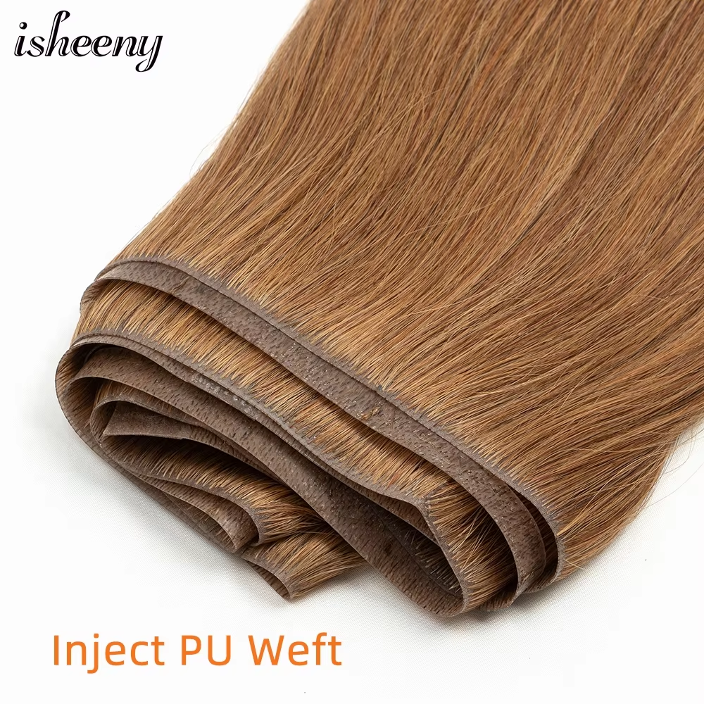 Isheeny ตรงยาวเทป Weft ผม 12 "-22" PU Skin Weft Human Hair Extensions ธรรมชาติฉีดผม 80-100g