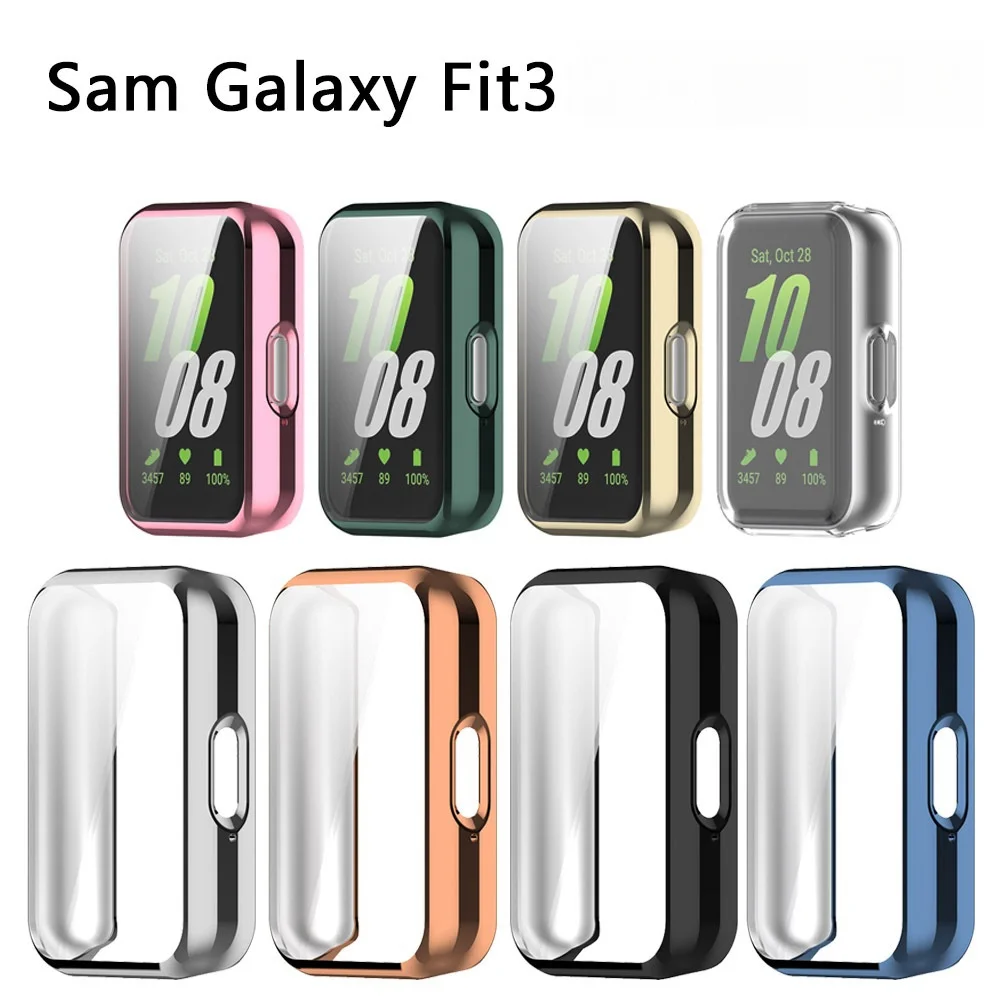 Funda completa para Samsung Galaxy Watch Fit 3, parachoques chapado en TPU suave, carcasa protectora completa para reloj