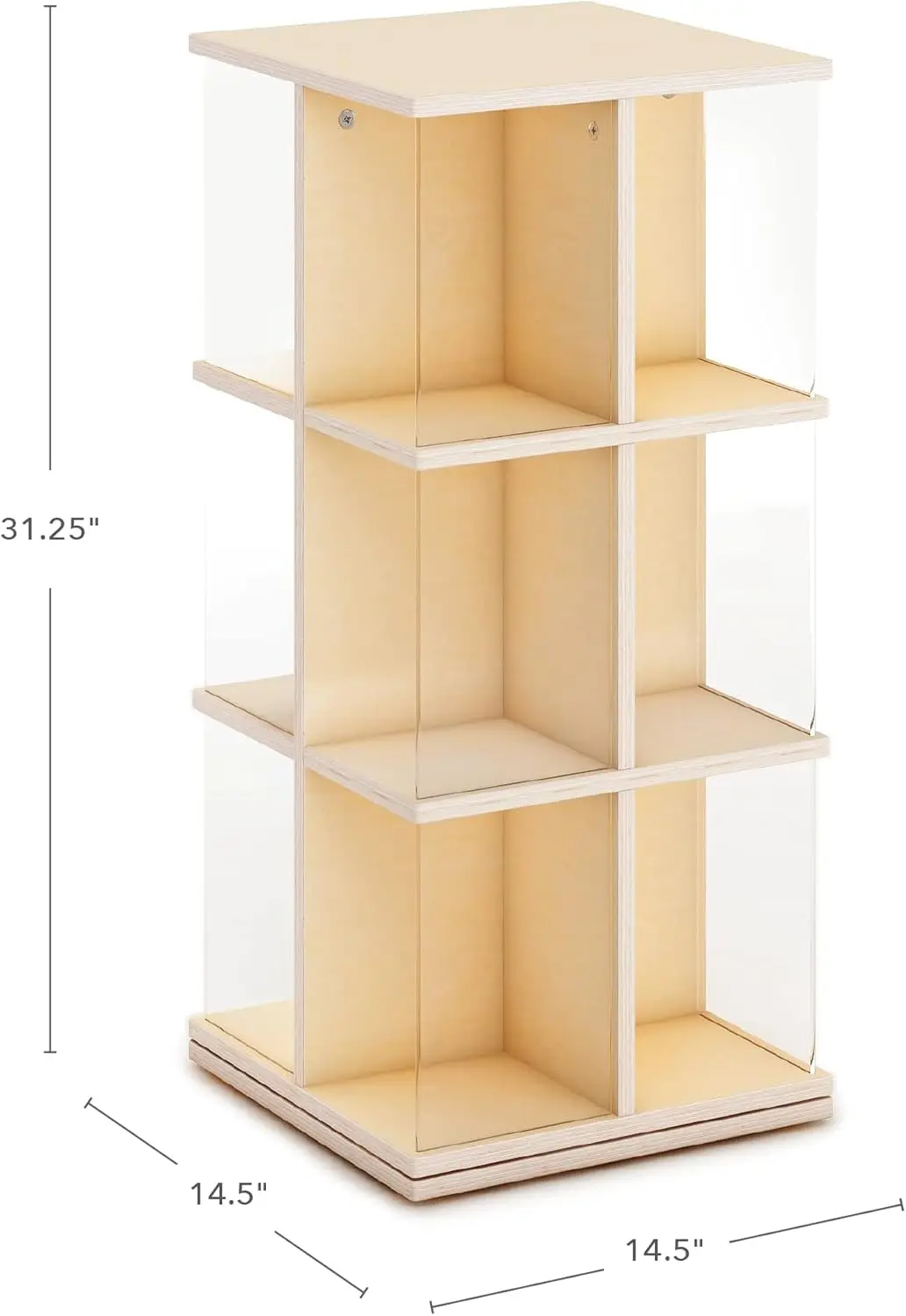EdQ Rotating Book Display - Birch: Spinning Plywood Storage Bookshelf with Acrylic Windows for Kids Classroom, Playroom,