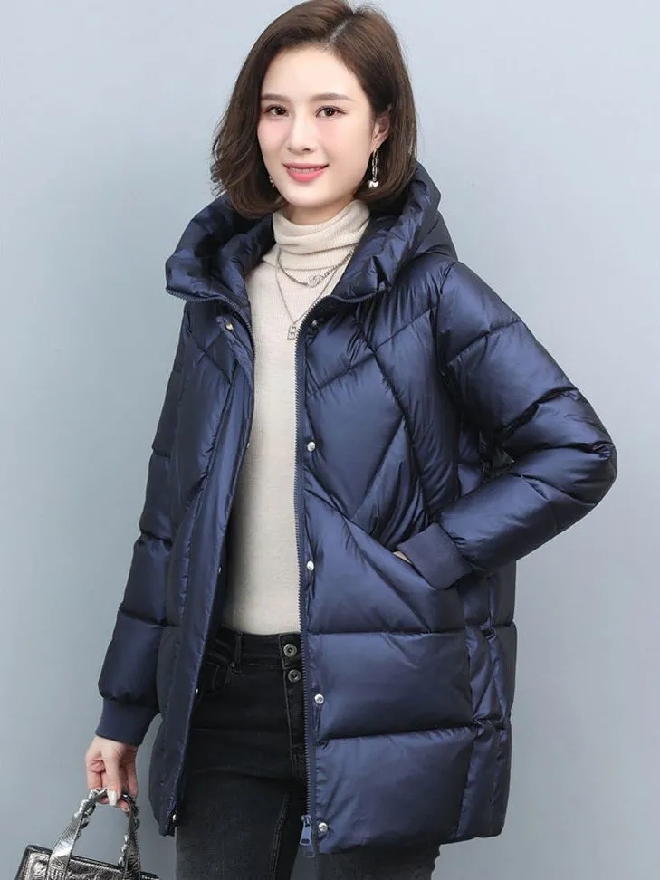 2023 Winter Elegant Mother's Parkas Padded Jacket Thick Down Padded Jacket Vintage Hooded Cotton Coat Women's Mid-Length Jackets