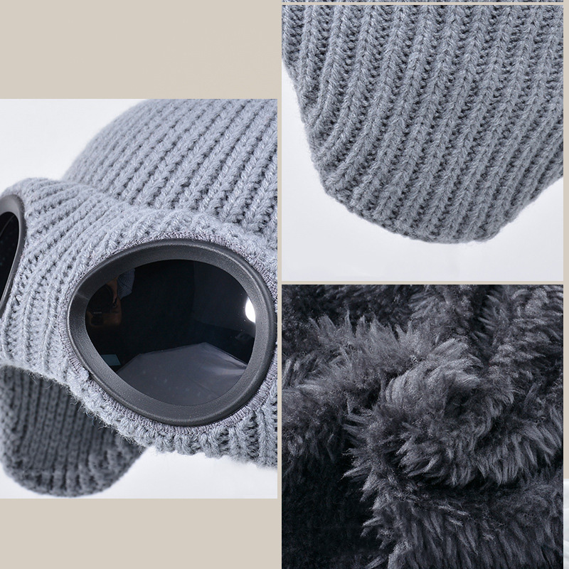 Gorro de invierno para niños de esquí, conjunto de bufanda, gorro tejido para niños con gafas, protección para los oídos, gorros para niñas y niños de 4 a 10 años