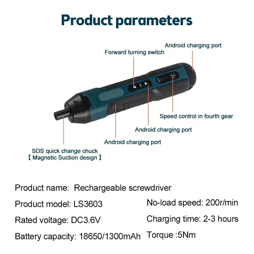 Mini Cordless Electric Screwdriver 1300mah Rechargeable Adjustment Power Drill Multi-function Disassembly Torque Repair Tools