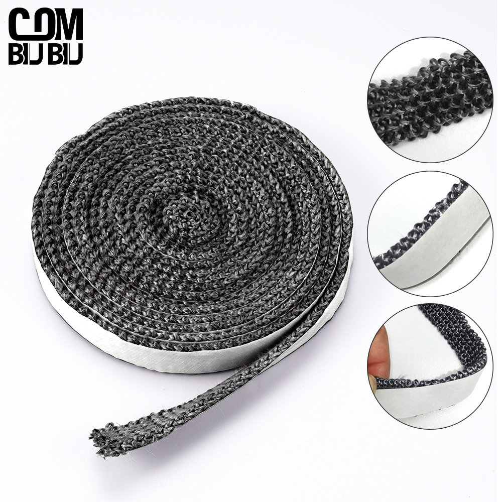 Cuerda de estufa plana negra autoadhesiva, tira de sellado de puerta de chimenea de fibra de vidrio, cinta de junta de repuesto de cable, 10/15mm de ancho, 2m de longitud