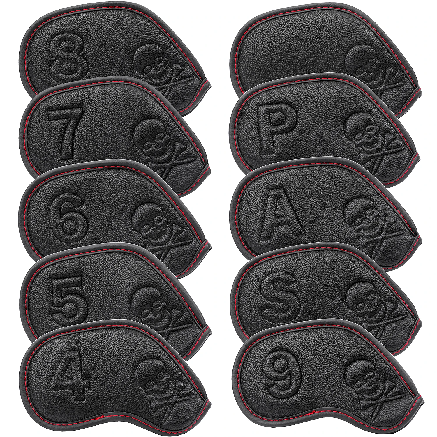 10pcs a Set Solid Leather Embossing Number Paint Edge Golf Headcover Wedges 4. 5.6.7.8.9.P.S.A Golf Club Head Iron Covers