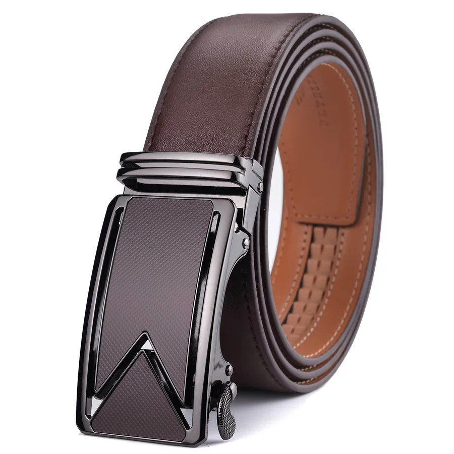 Plyesxale-Cinturón de piel de vaca 2024 para Hombre, cinturones de cuero genuino para Hombre, cinturones con hebilla automática de lujo, Cinturones marrones y negros para Hombre B55