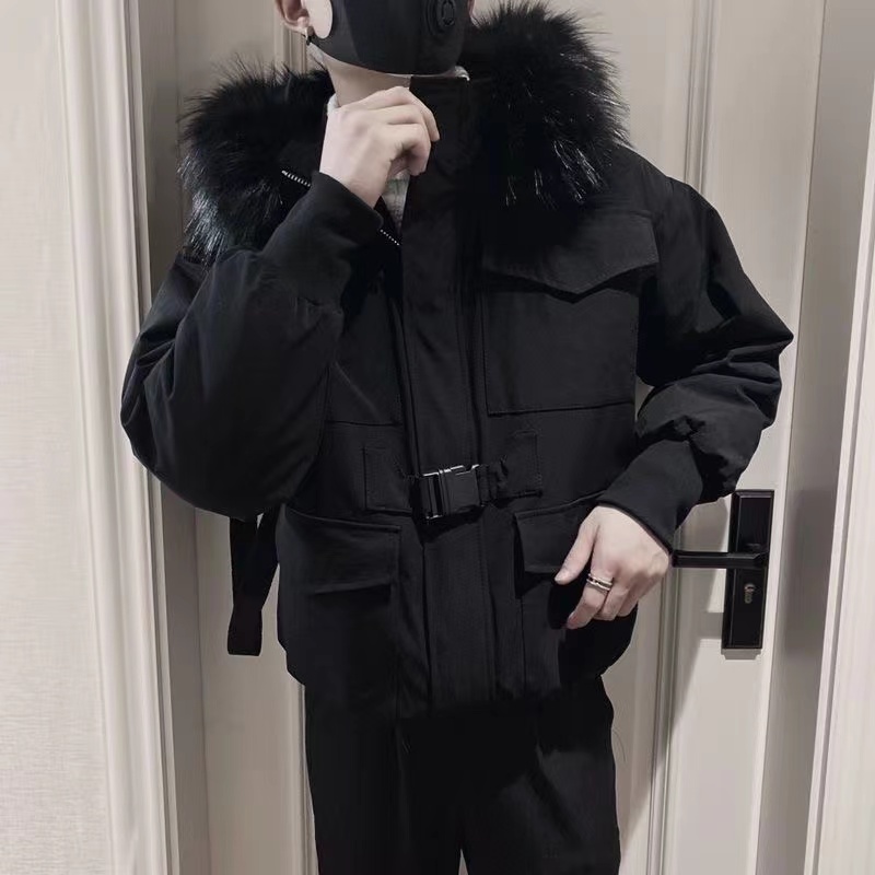 Casaco de algodão masculino com gola de pele, casaco de inverno, estilo curto, grosso, quente, versão coreana, marca da moda, novo