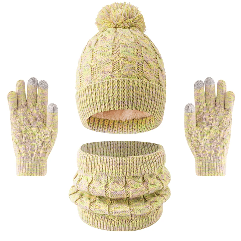 Conjunto de três peças de chapéu, cachecol e luvas de inverno infantil 3 peças, doce e versátil, boné de lã com aba superior, guerra espessada