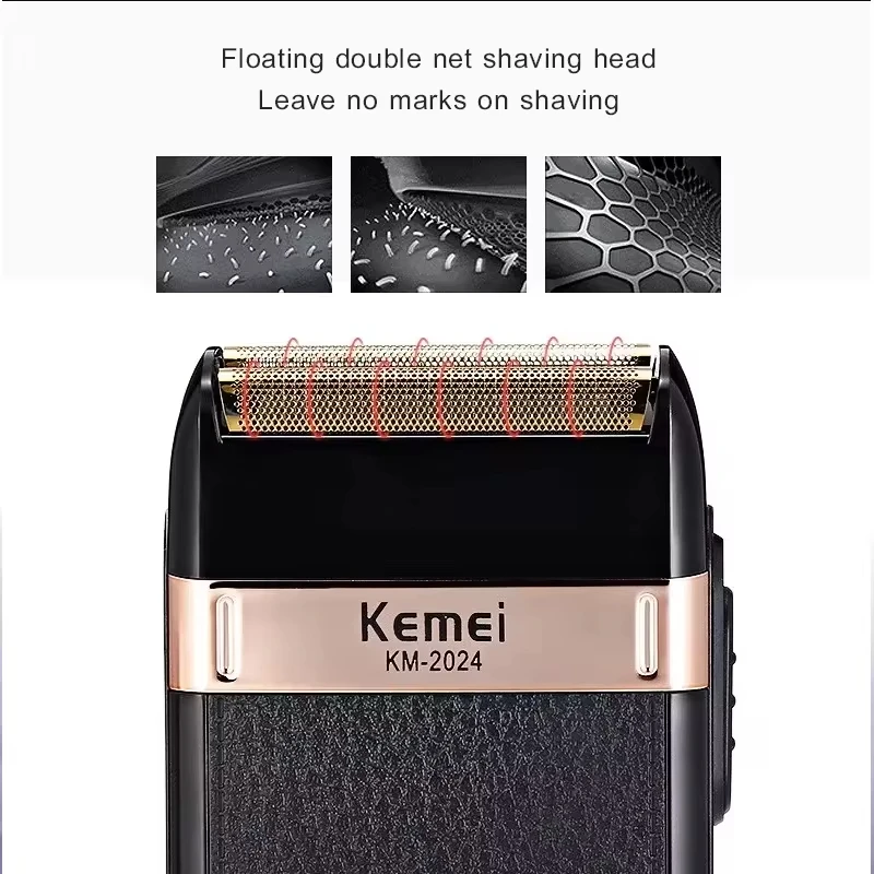 Kemei-cortadora de pelo recargable para hombre, afeitadora de barba eléctrica lavable con cabezal calvo, inalámbrica, para peluquero, KM-2371, KM-2024