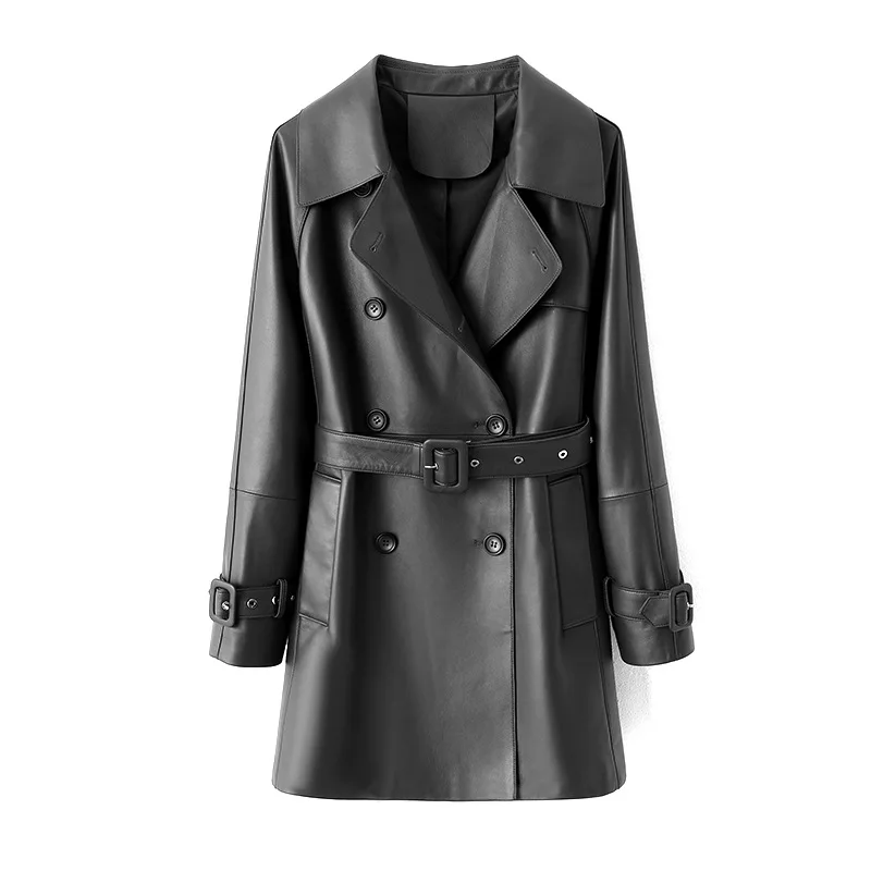 M-2XL Mode Mittellange Echtes Leder Jacken 2025, Neue Frauen Hochrangige Schaffell Leder Mäntel Damen Windjacke Outwear