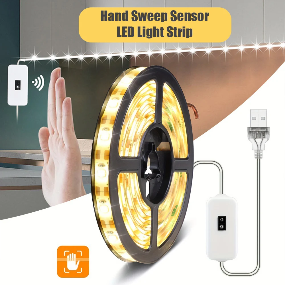 Clearance_GGbingo 2M LED-Streifenlicht, Hand-Sweep-Winksensor, 5 V USB, 2835, Hintergrundbeleuchtung, LED-TV-Küche, unter dem Schrank, Lampe für Kabine