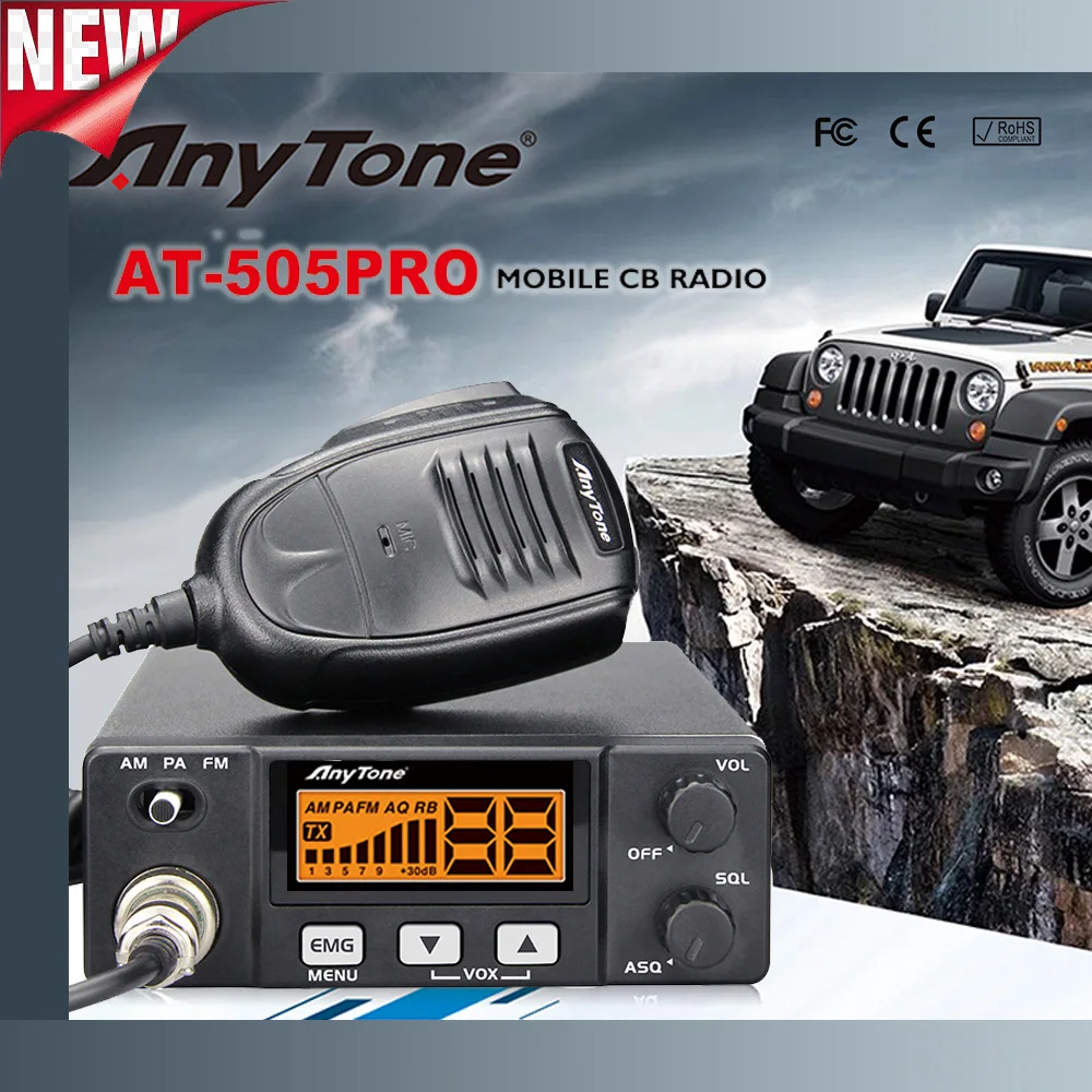 2024 Neues Anytone AT-505Pro CB Walkie Talkie 26,965-27,405 MHz LKW-Radio 40 Kanäle AM/FM/PA ScanfunktionASQ/SQ/VOX Autoradio