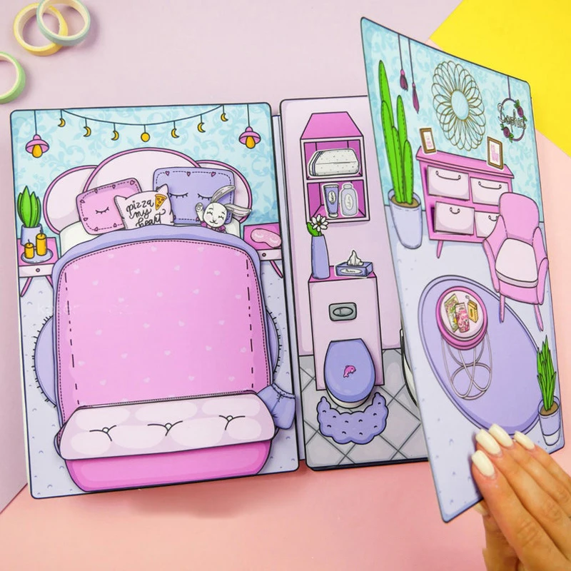 สติกเกอร์แต่งตัวสำหรับเด็กผู้หญิงหนังสือที่เงียบสงบน่ารักแบบทำมือแบบ DIY ของเล่นแบบบีบบีบอัดของเล่นวัสดุแพ็คสำหรับเด็กของขวัญ