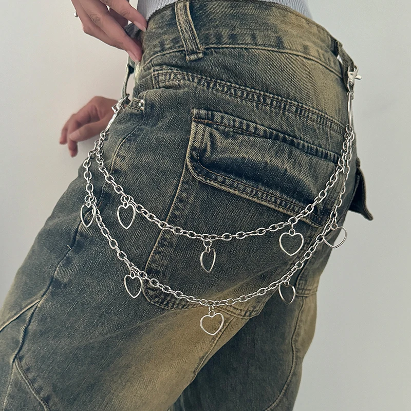 Unissex jeans pannts cintos de corrente para homens e mulheres punk metal crescente bolsa geométrica corrente hip hop hipster legal rua chaveiro