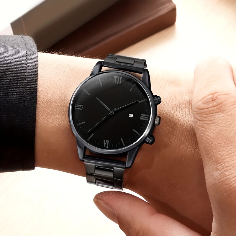 ชุดนาฬิกาควอทซ์ผู้ชาย 4 ชิ้น - มีสไตล์และเรียบง่าย สายโลหะผสมสังกะสี