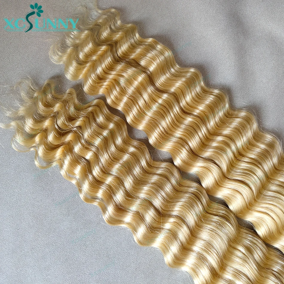 Bulk Cabelo Humano para Trança, Honey Blonde, Deep Wave, Double Drawn, Extensões Bundles, Sem Trama, Boho Tranças, 613