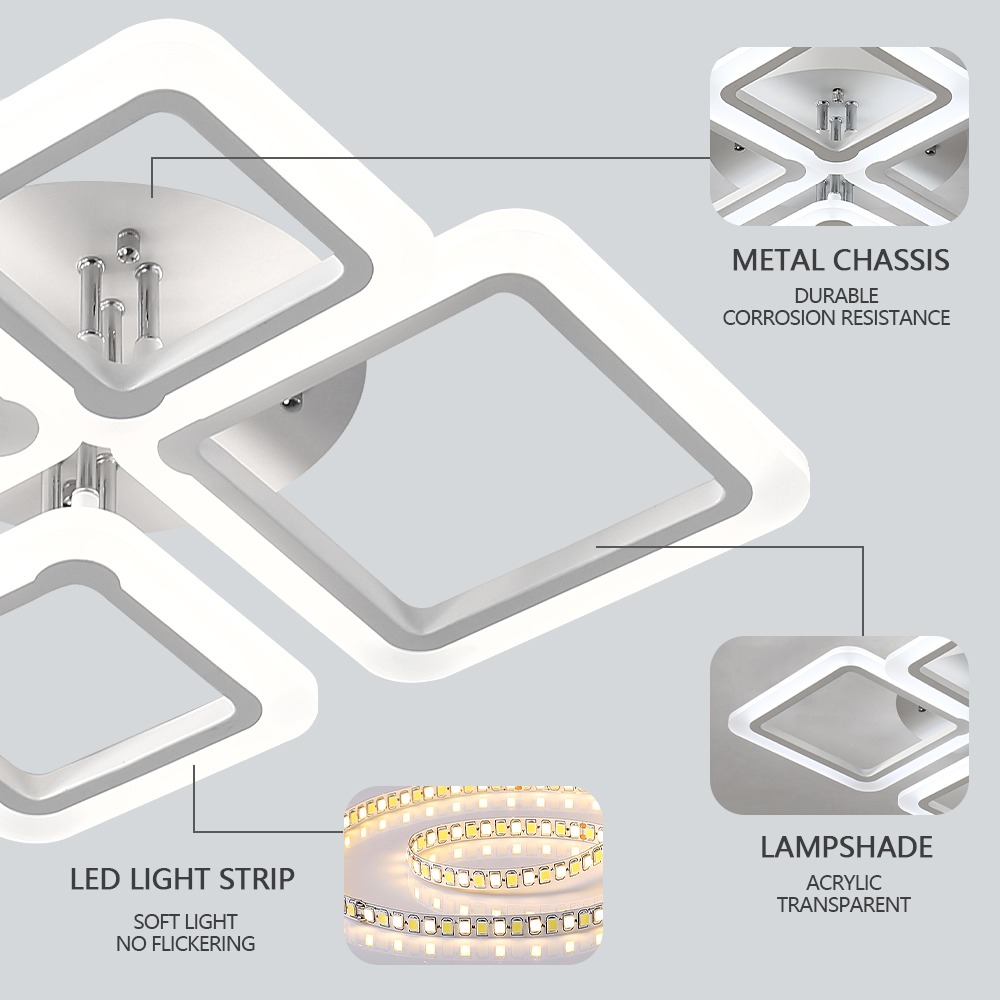 Nordic Pendelleuchte Deckenleuchte Moderner quadratischer LED-Kronleuchter Geeignet für Schlafzimmer Wohnzimmer Küche Esszimmer Beleuchtung Dekor