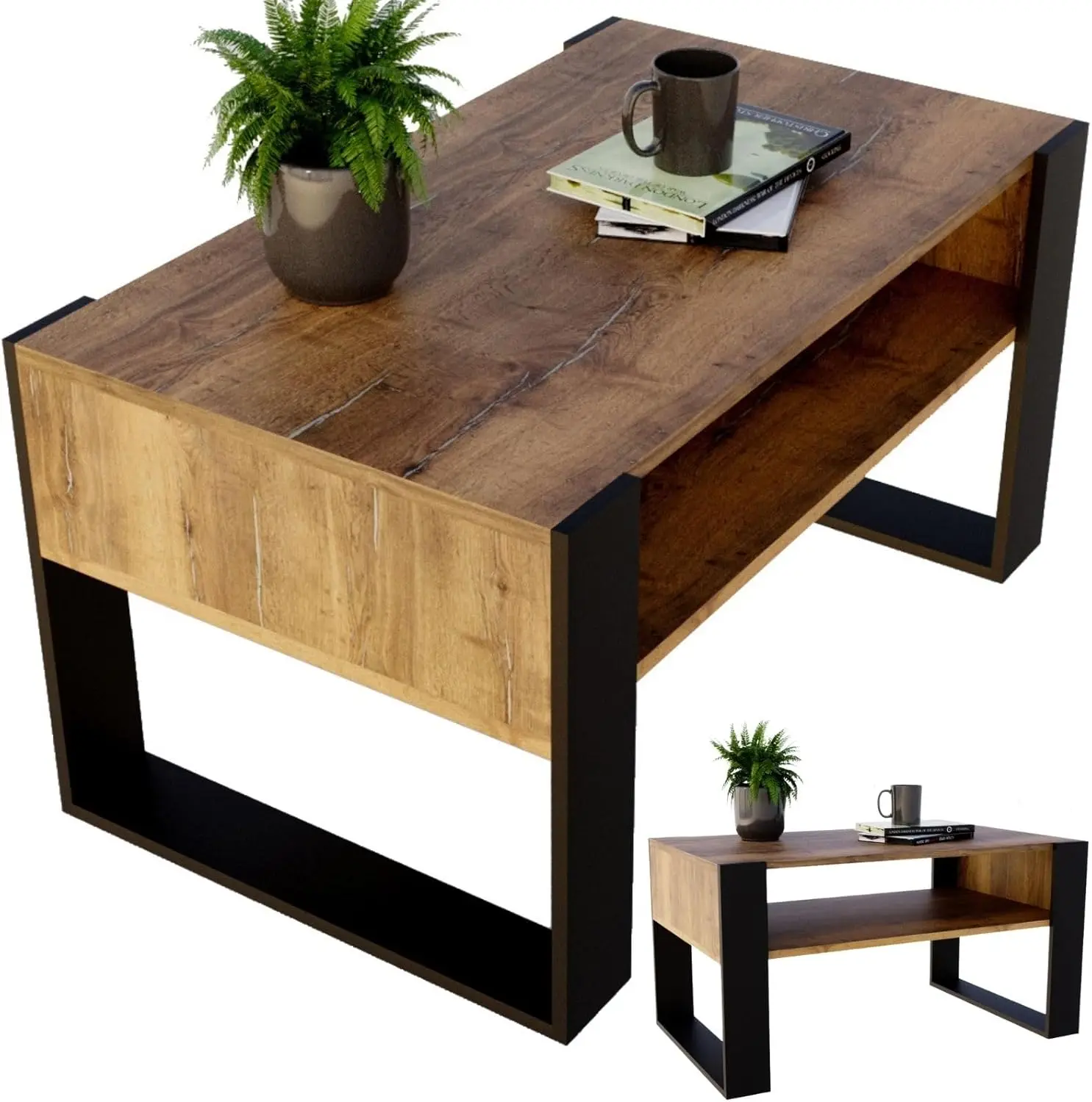 Wohnzimmer-Tisch für Couch aus hochwertigem Holzwerkstoff, moderner Couchtisch mit zusätzlicher Ablage, Sofatisch