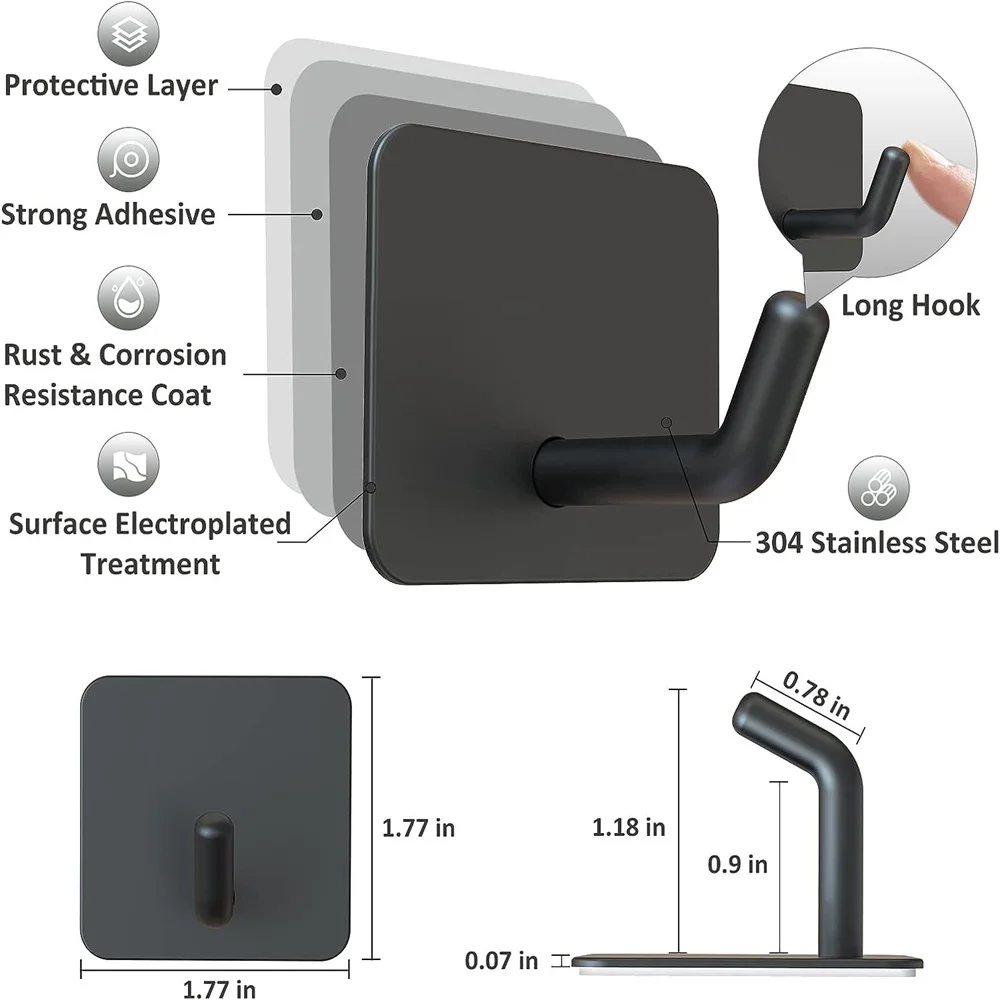 Gancho adhesivo de acero inoxidable SUS304, ganchos de pared autoadhesivos, soporte de almacenamiento resistente al agua, ganchos para toallas