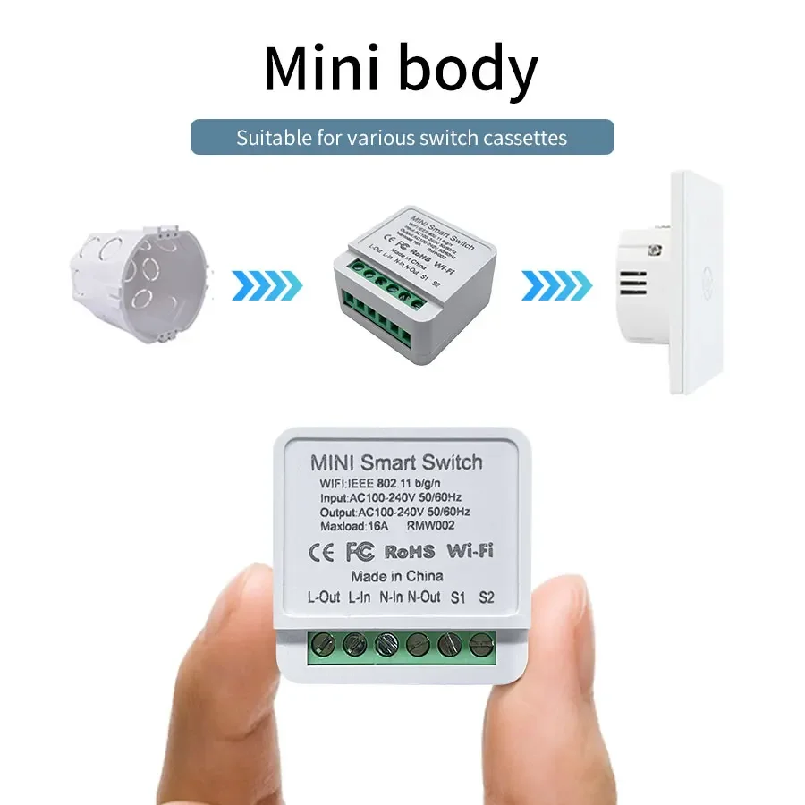 Mini WiFi Smart Switch Cozylife APP Afstandsbediening 16A 20A Automatiseringsmodule Ondersteuning 2-wegbediening Werkt met Alexa Google Home