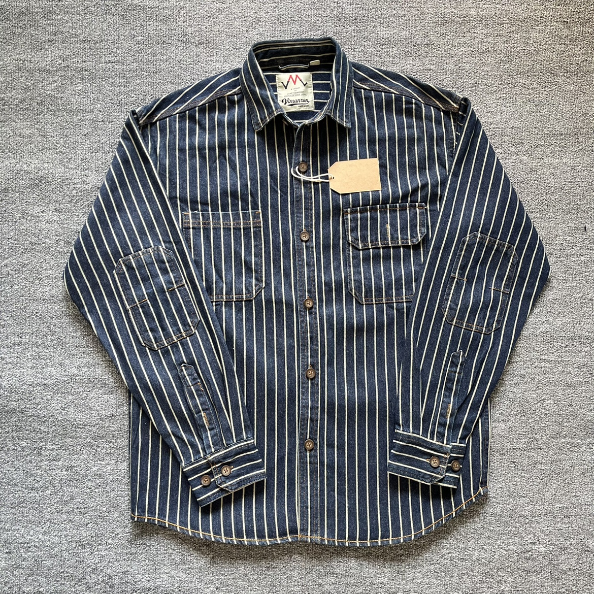 Camisa de mezclilla gruesa para hombre, blusa informal, 100% algodón lavado, delgada, estilo Retro americano, a rayas, a la moda, novedad de primavera