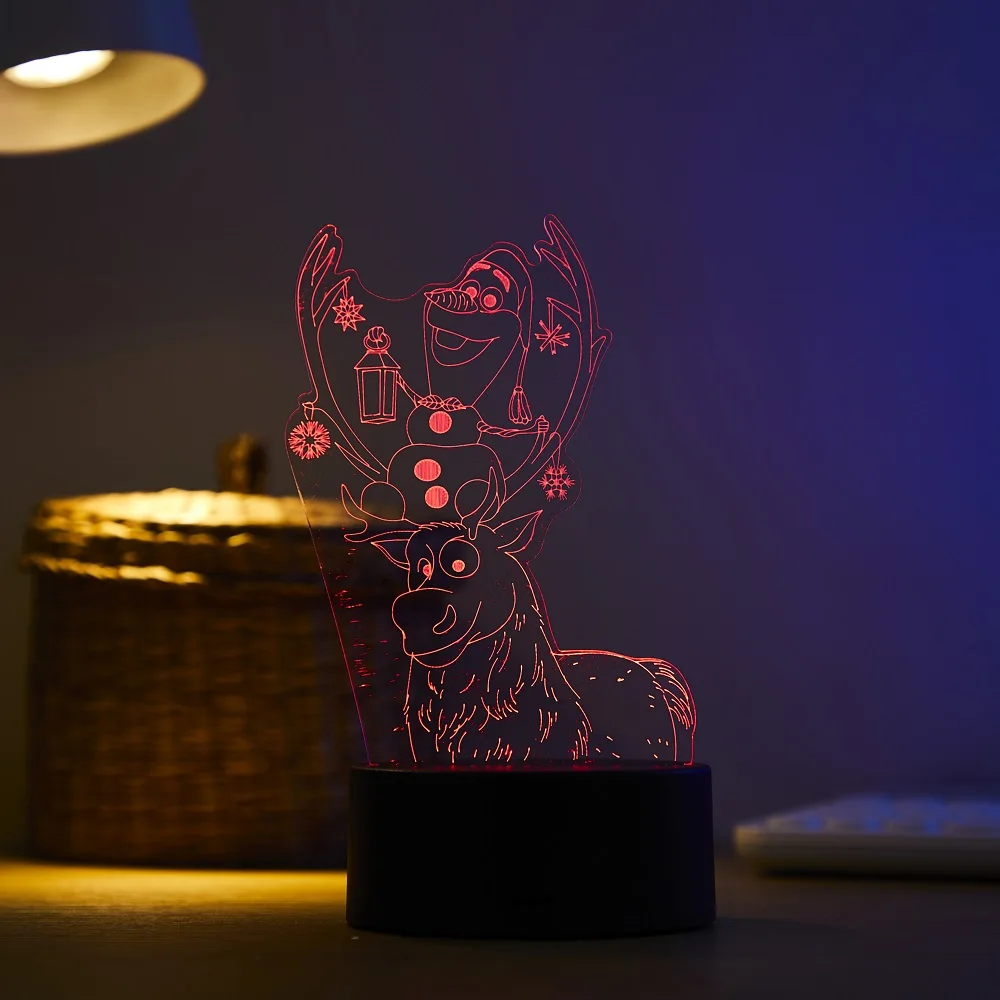 디즈니 냉동 공주 3D 비주얼 램프 안나 엘사 올파 입상 LED 야간 조명 아크릴 환상 테이블 램프 홈 장식 어린이 장난감