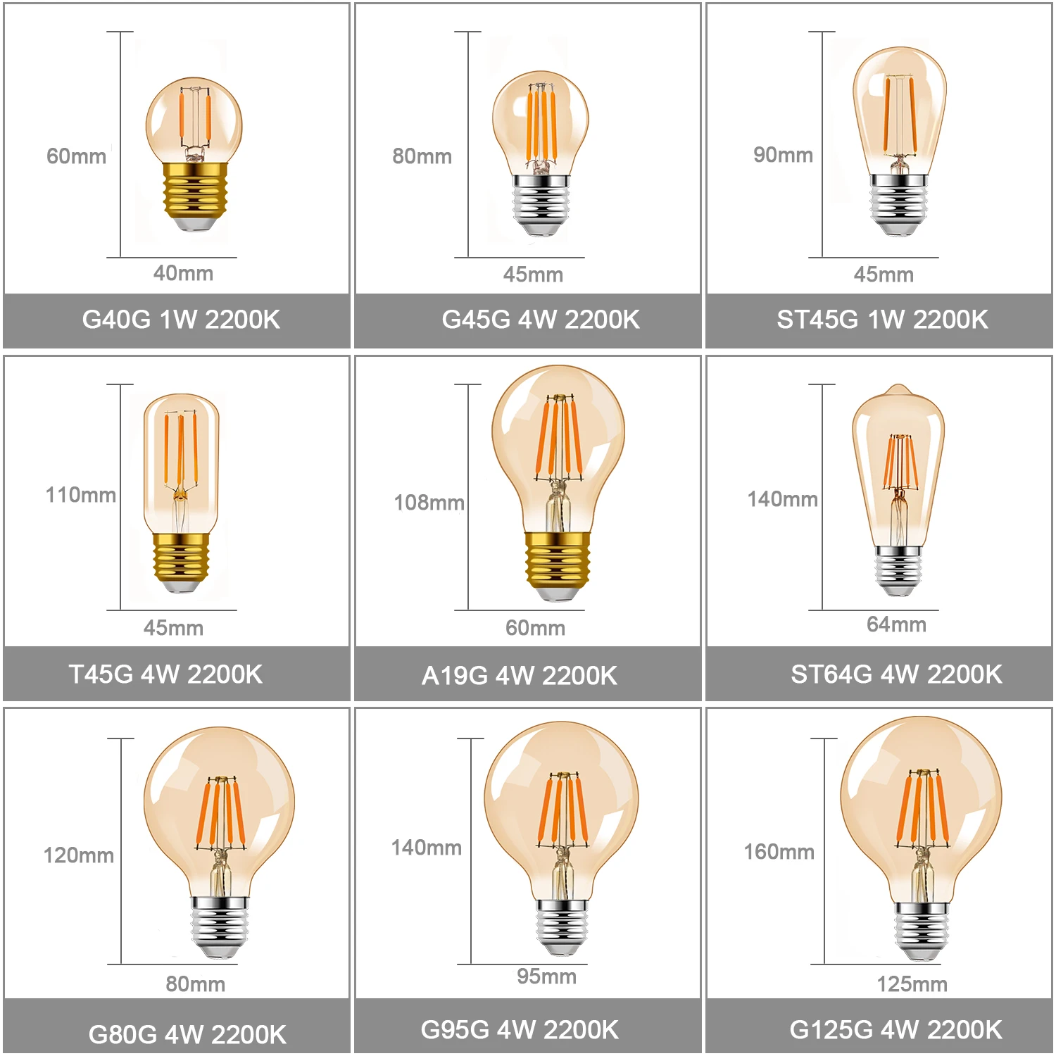 ゴールドティントヴィンテージエジソン LED 電球 E27 ナイト電球 G40 G45 G125 1 ワット 4 ワットヴィンテージ LED フィラメント電球調光可能