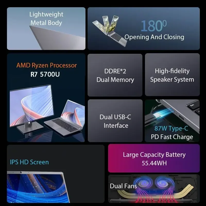 AMD Ryzen 7 5700U 15.6 Inch Powerful Gaming Laptops Max Ram 64GB DDR4 MAX Rom 4TB SSD Windows10 11 Pro Notebook Bluetooth WIFI