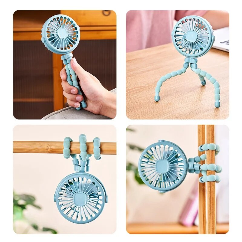 Mini ventilatore multifunzionale per polpo con batteria al litio ricaricabile USB portatile per passeggino per studenti