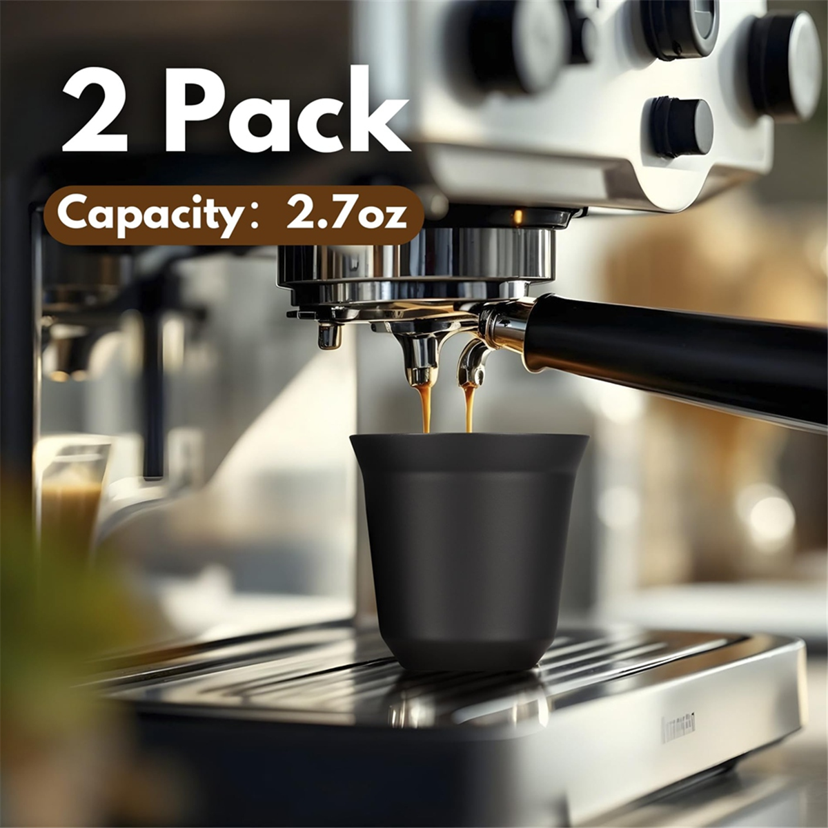 A72P 80ml Stainless Steel Espresso Cups Set - 2 Pack Double Wall 304 Stainless Steel Demitasse Cups 2.7oz,Black