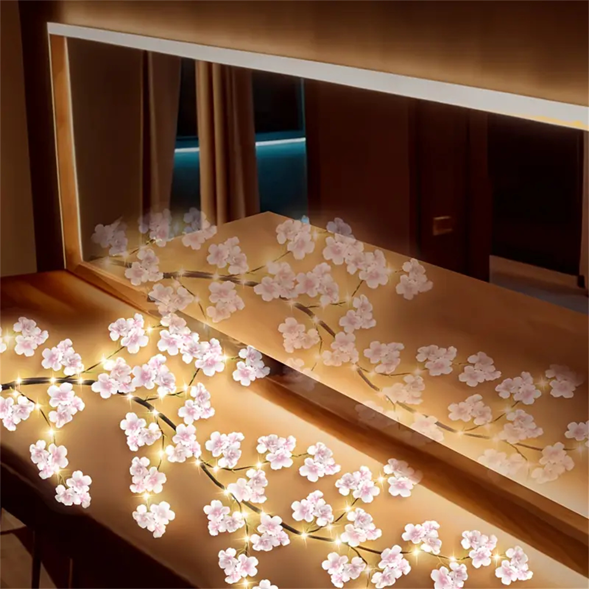 Flor de cerejeira 96 led usb ramo de árvore luzes rattan 8 modos colorido lâmpada corda dia dos namorados natal casamento decoração do quarto