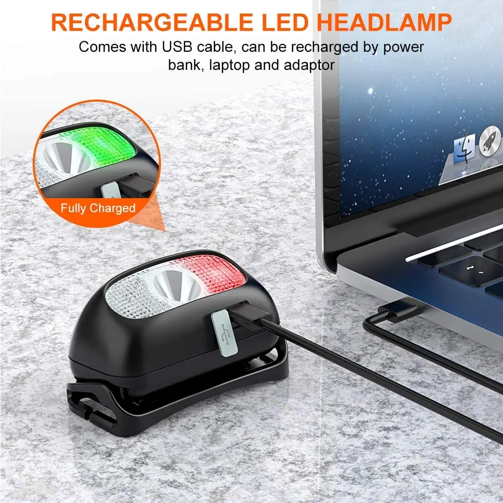 Faro con Sensor de movimiento corporal, 5 modos, Mini linterna frontal recargable por USB, linterna para acampar, resistente al agua para exteriores