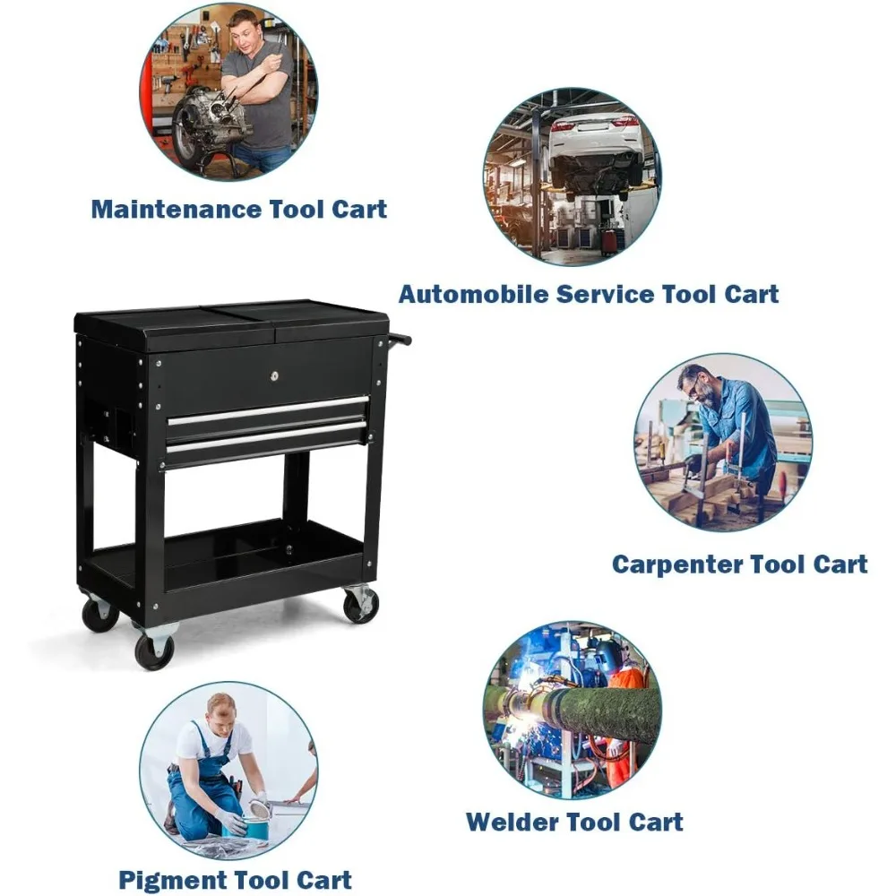 Rolling Tool Cart, 4-Tier Tool Chest Box Cabinet on Wheels with Sliding Top, Lockable Drawers and Handle, 220KG Load,Workbenches
