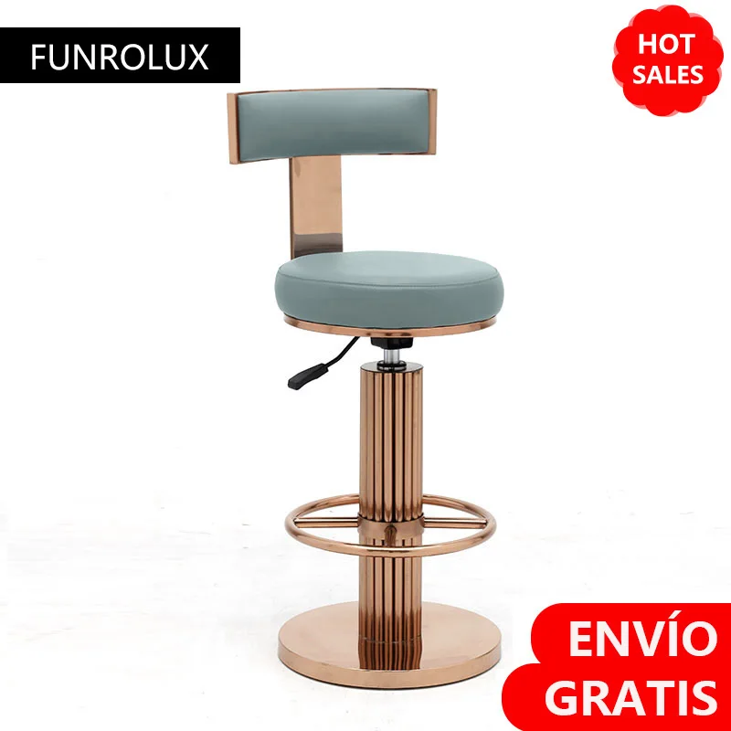 Taburetes de barra de altura de mostrador con respaldo, silla giratoria ajustable moderna con patas de acero inoxidable Rosa pulido para mostrador de cocina