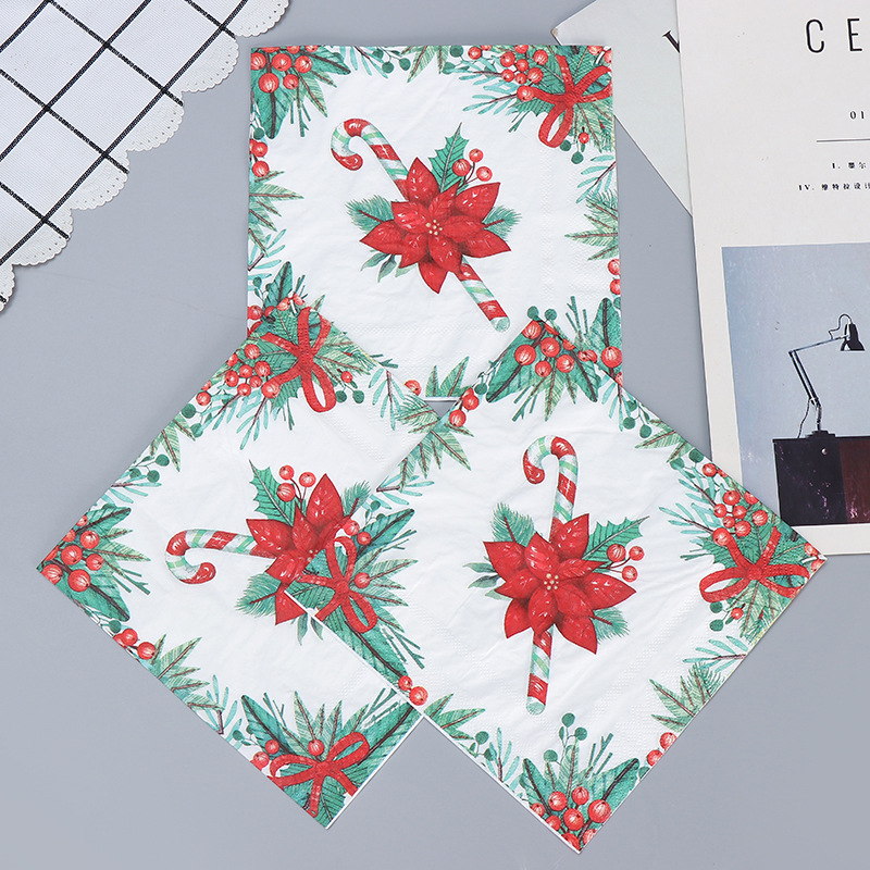 Papel de seda de 2 capas para decoración de mesa, estampado colorido de árbol de Navidad, fiesta de cumpleaños, 10/20 piezas/Pac, 33x33cm