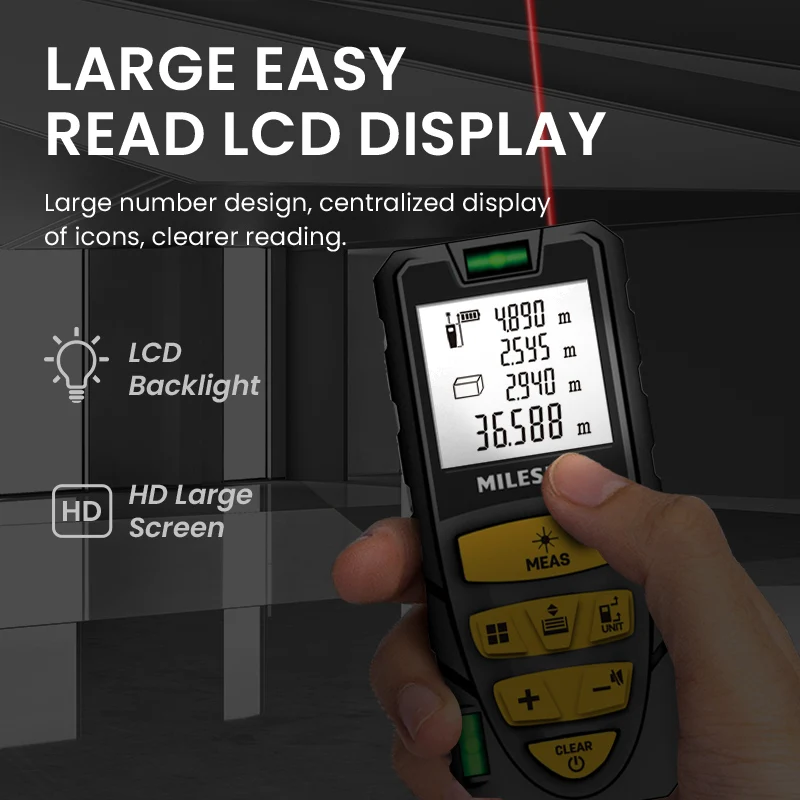 MILESEEY Laser Tape measure S2 40M 60M 80M 100M 120M Laser Rangefinder,Laser Measuring Tool with Multi Measurement Function